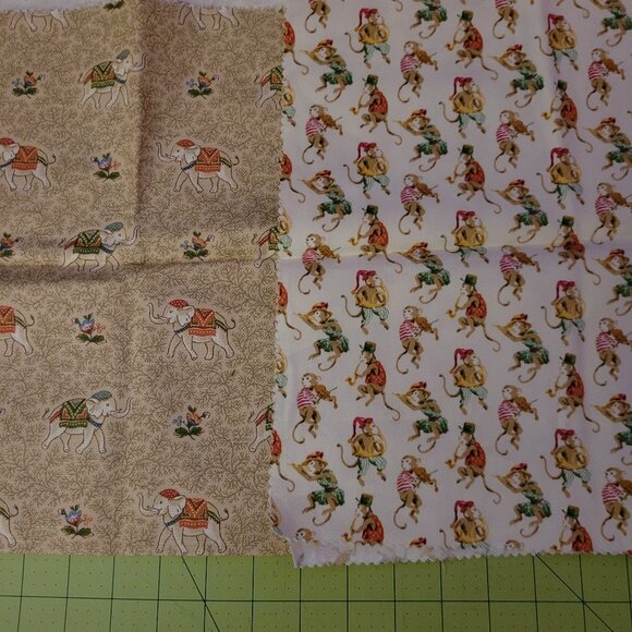 Circus Elephants & Monkeys Fabric Swatches Each Piece 13" x 26" - Picture 2 of 6